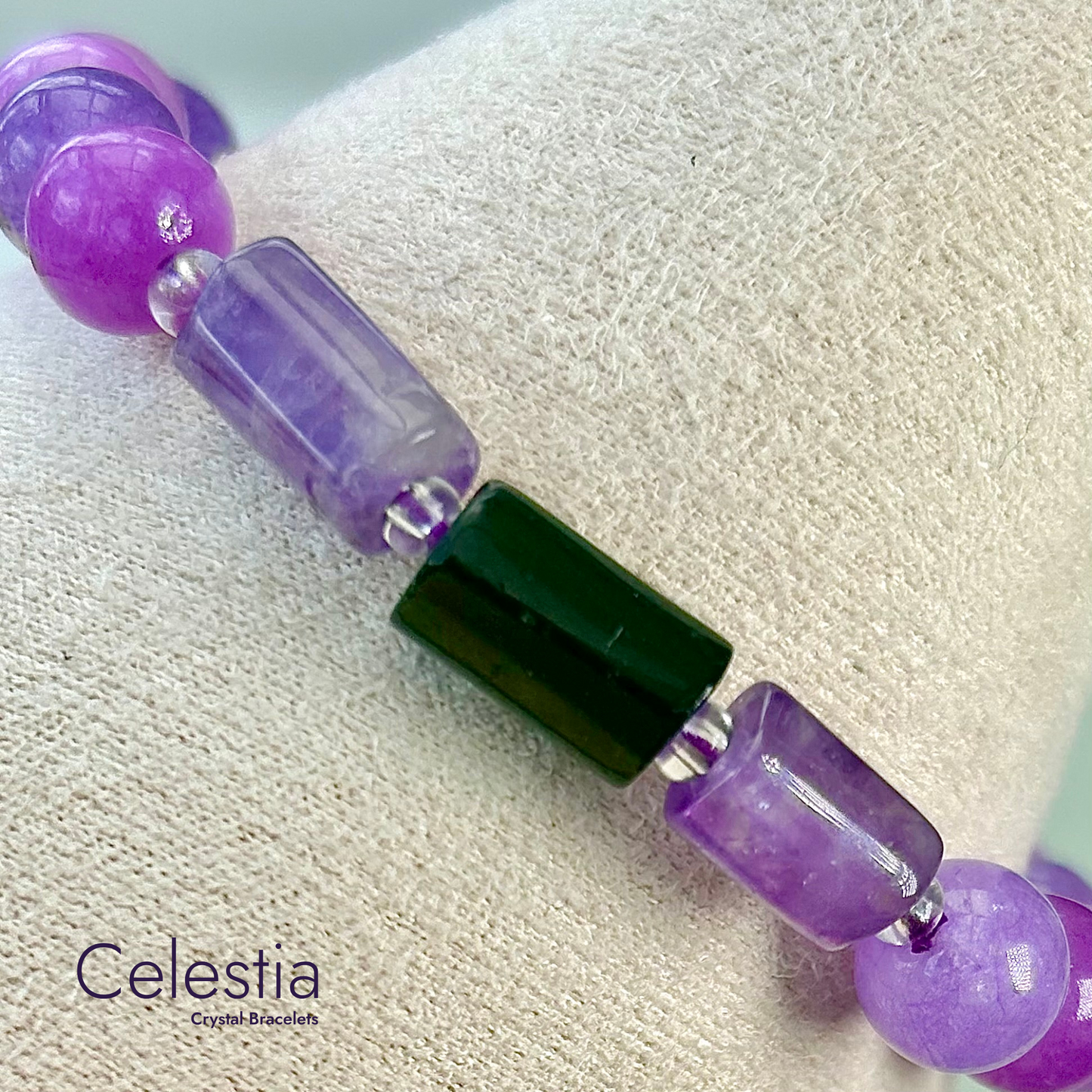 Amethyst & Tourmaline Beaded Bracelet - Natural Stone Stacking Jewellery