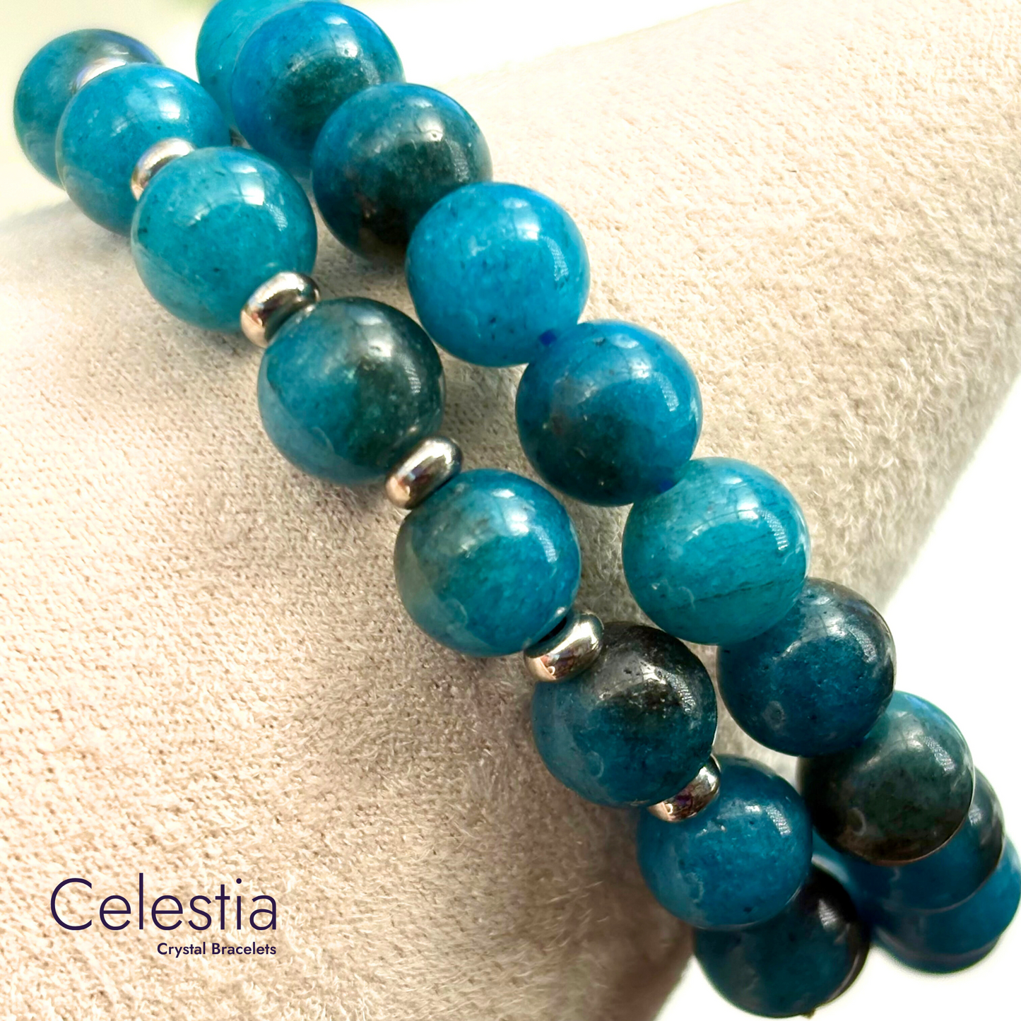Apatite Silver Beaded Bracelet - Natural Stone Stacking Jewellery