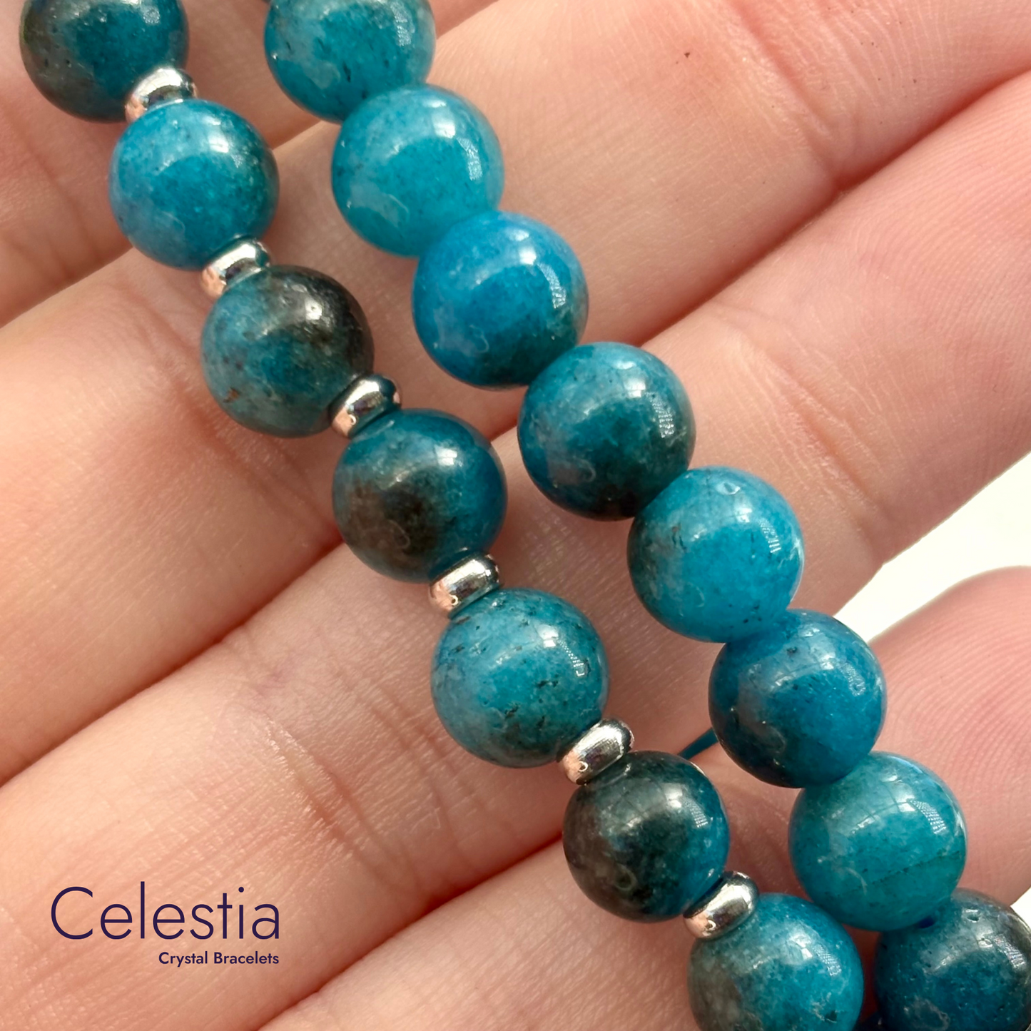 Apatite Silver Beaded Bracelet - Natural Stone Stacking Jewellery