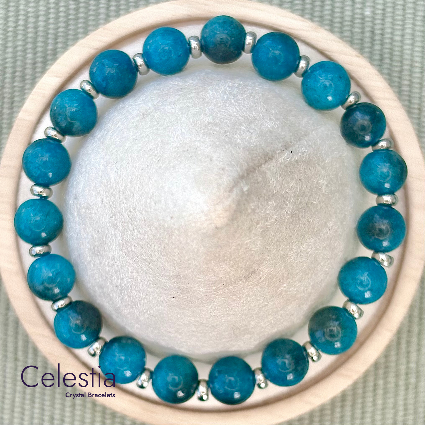 Apatite Silver Beaded Bracelet - Natural Stone Stacking Jewellery