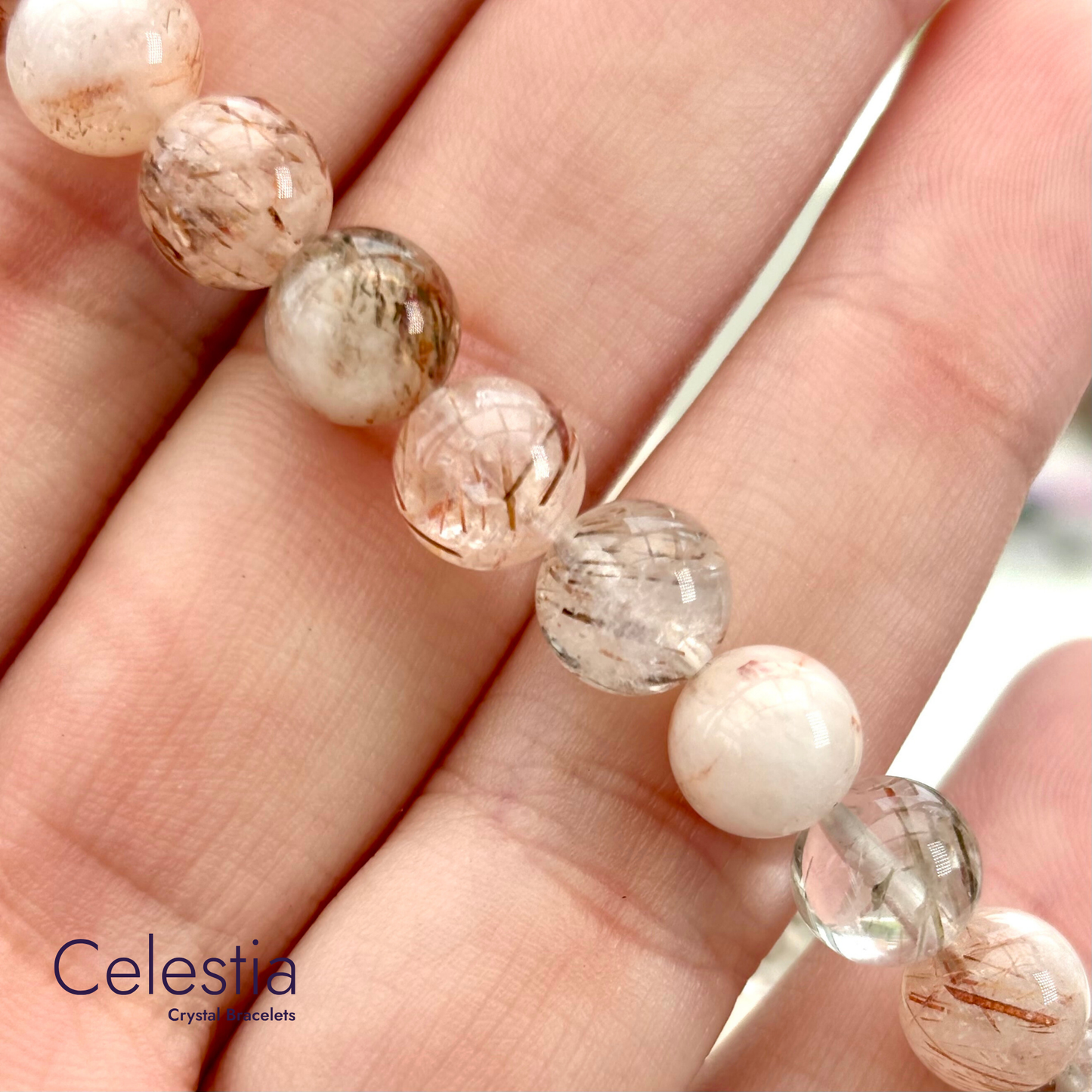 Golden Rutile Quartz Beaded Bracelet - Natural Stone Stacking Jewellery