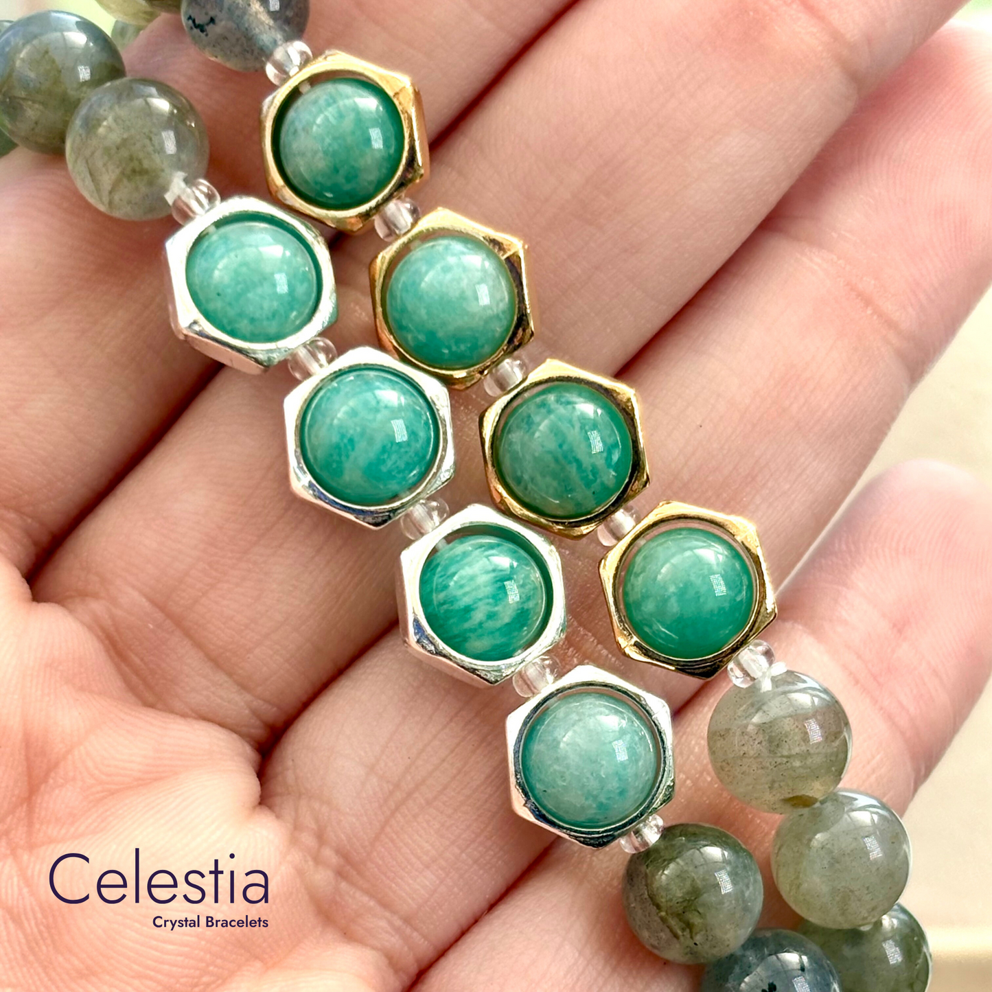 Amazonite & Labradorite Fidget Spinner Bracelet - Stacking Anxiety Jewellery