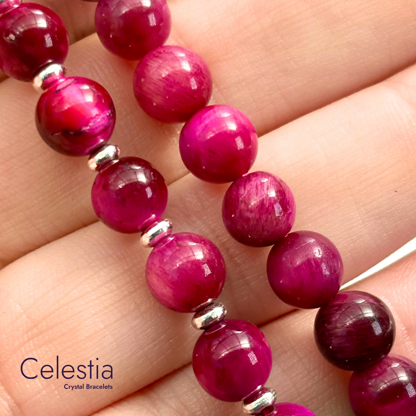 Pink Tiger's Eye Beaded Bracelet - Natural Stone Stacking Jewellery