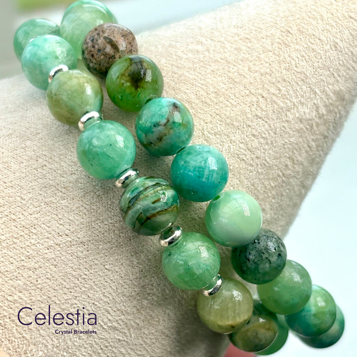 Ajoite Phoenix Stone Beaded Bracelet - Natural Stone Stacking Jewellery