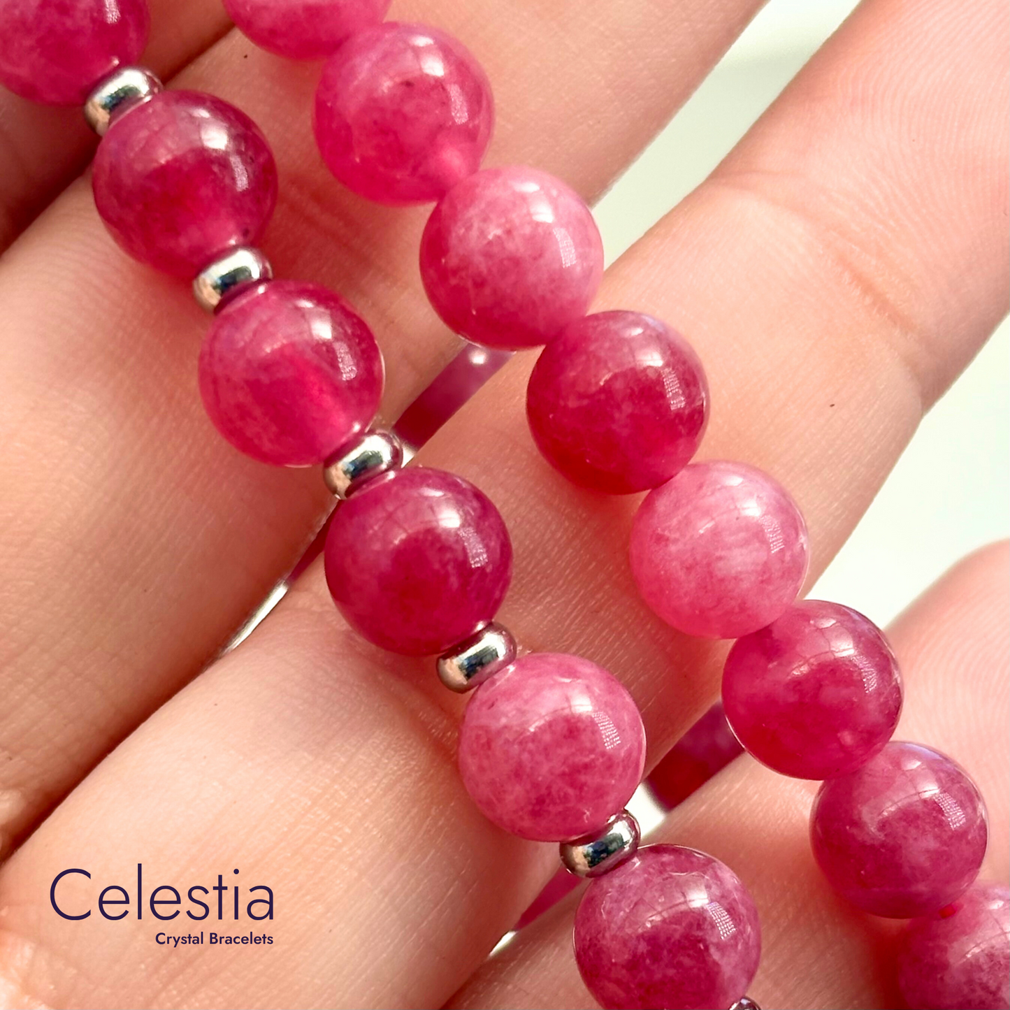 Strawberry Quartz Beaded Bracelet - Natural Stone Stacking Jewellery