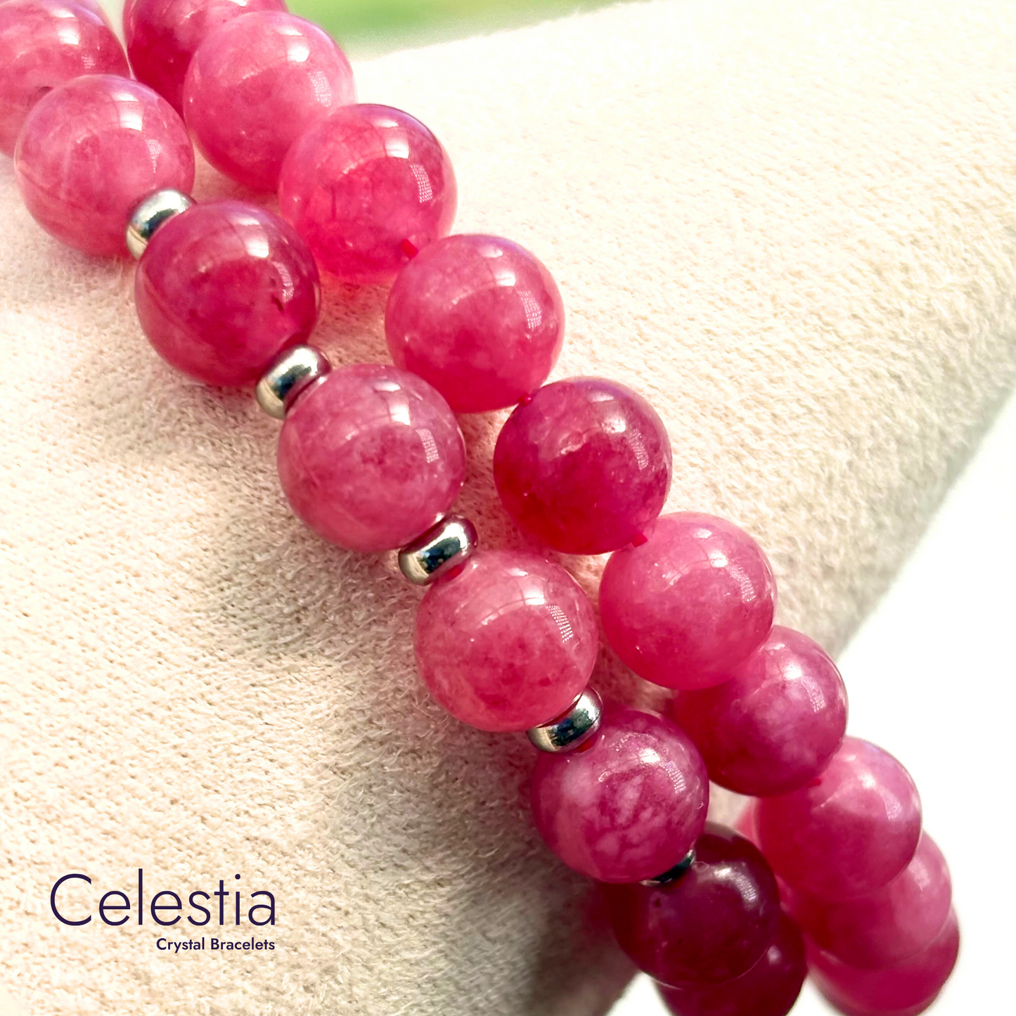 Strawberry Quartz Beaded Bracelet - Natural Stone Stacking Jewellery