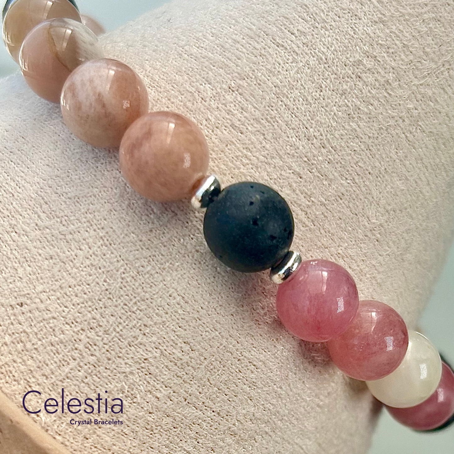 Sunstone & Moonstone Lava Bead Bracelet - Natural Stone Stacking Jewellery
