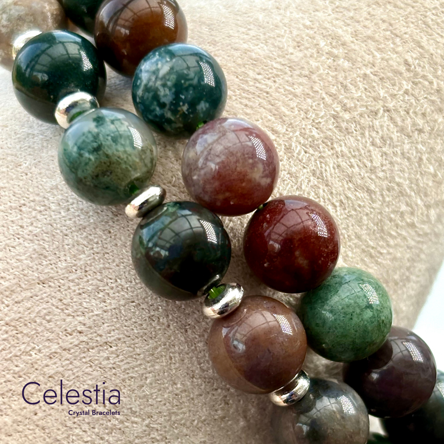 Indian Agate Silver Beaded Bracelet - Natural Stone Stacking Jewellery