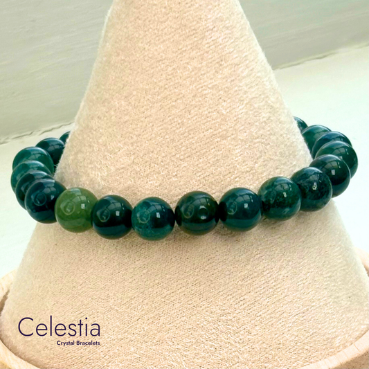 Moss Agate Beaded Bracelet - Natural Stone Stacking Jewellery