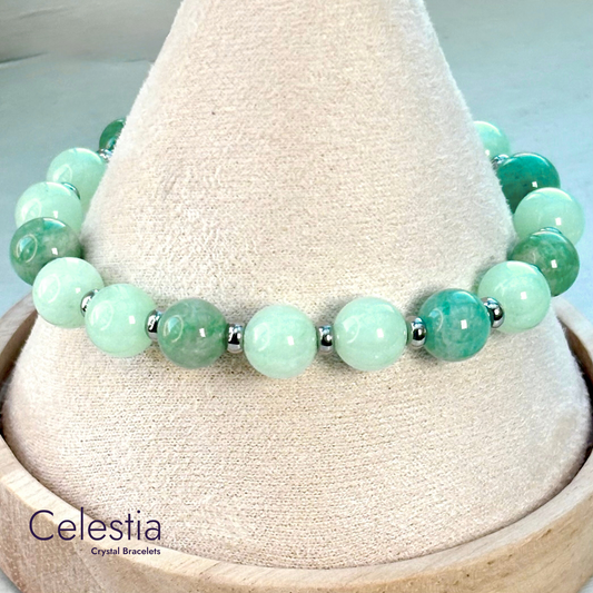 Amazonite Silver Beaded Bracelet - Natural Stone Stacking Jewellery