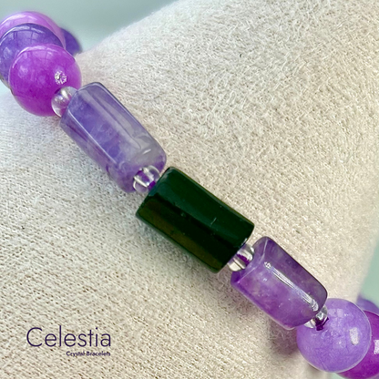 Amethyst & Tourmaline Beaded Bracelet - Natural Stone Stacking Jewellery