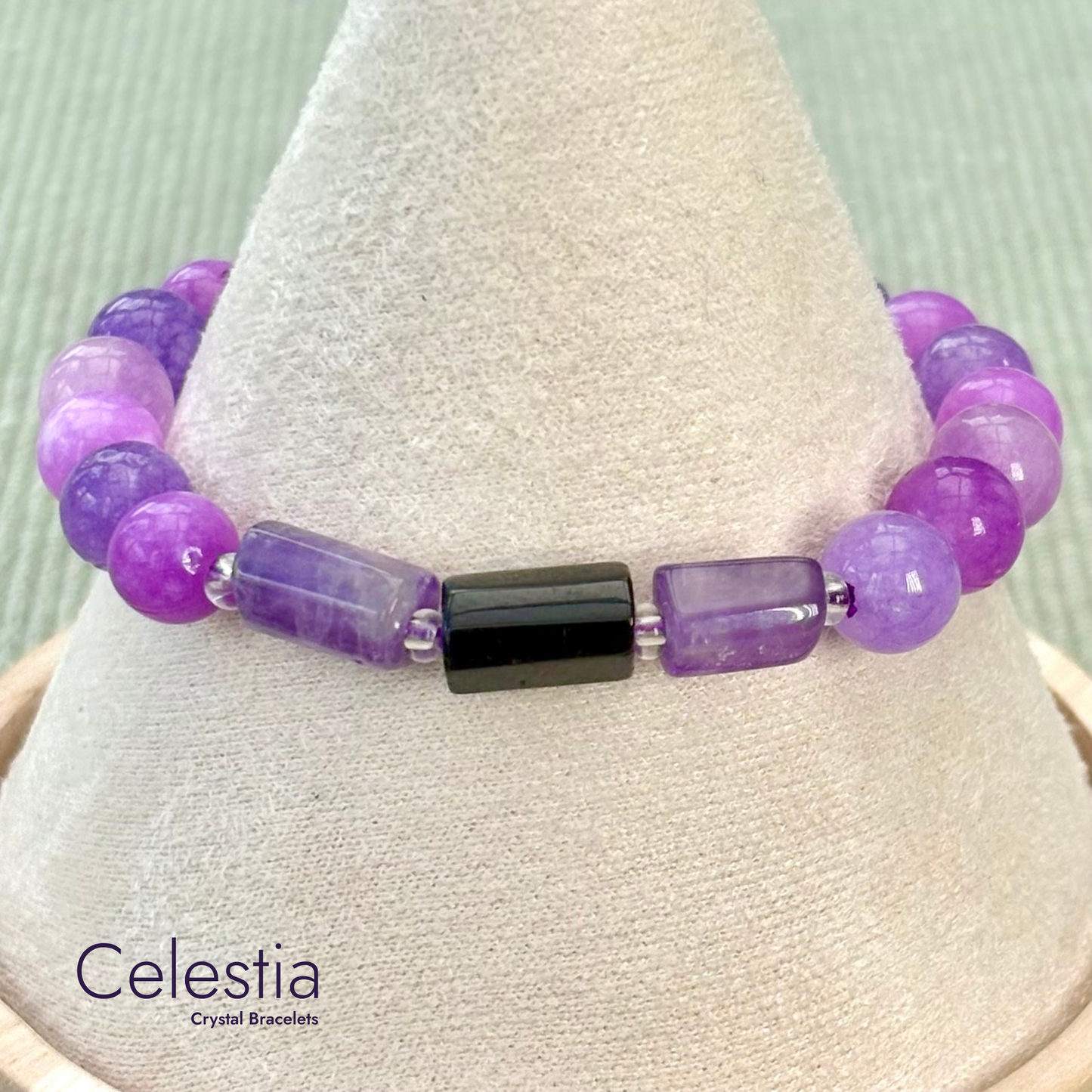 Amethyst & Tourmaline Beaded Bracelet - Natural Stone Stacking Jewellery