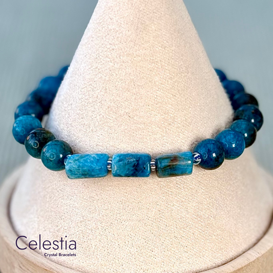 Apatite Cylinder Beaded Bracelet - Natural Stone Stacking Jewellery