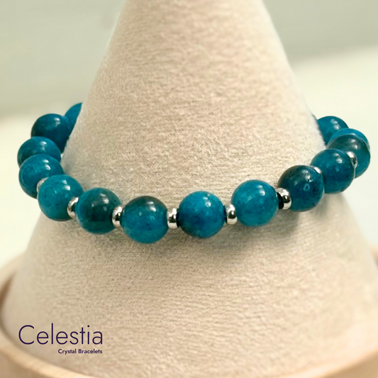 Apatite Silver Beaded Bracelet - Natural Stone Stacking Jewellery