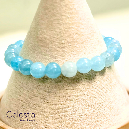 Aquamarine Beaded Bracelet - Natural Stone Stacking Jewellery