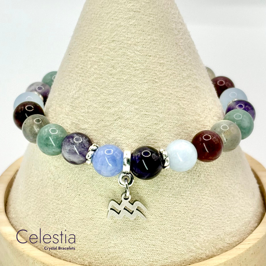 Aquarius Crystal Healing Zodiac Starsign Bracelet - Natural Stone Stacking Jewellery