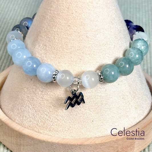 Aquarius Crystal Healing Zodiac Starsign Bracelet - Natural Stone Stacking Jewellery
