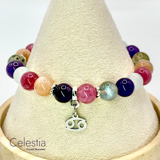 Cancer Crystal Healing Zodiac Starsign Bracelet - Natural Stone Stacking Jewellery