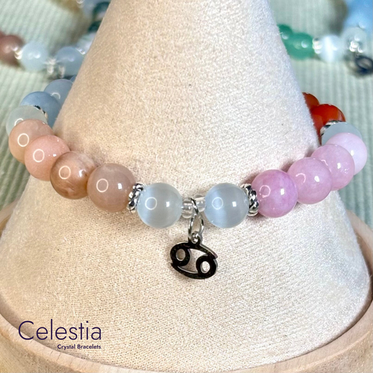 Cancer Crystal Healing Zodiac Starsign Bracelet - Natural Stone Stacking Jewellery