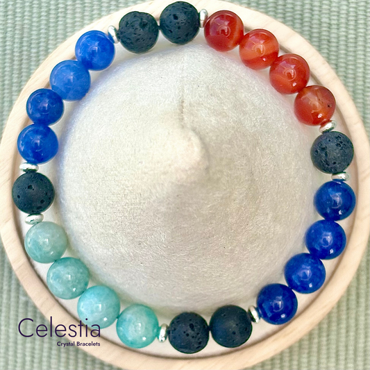 Kyanite, Carnelian & Amazonite Lava Bead Bracelet - Natural Stone Stacking Jewellery