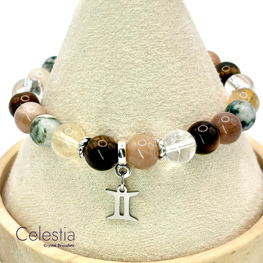 Gemini Crystal Healing Zodiac Starsign Bracelet - Natural Stone Stacking Jewellery