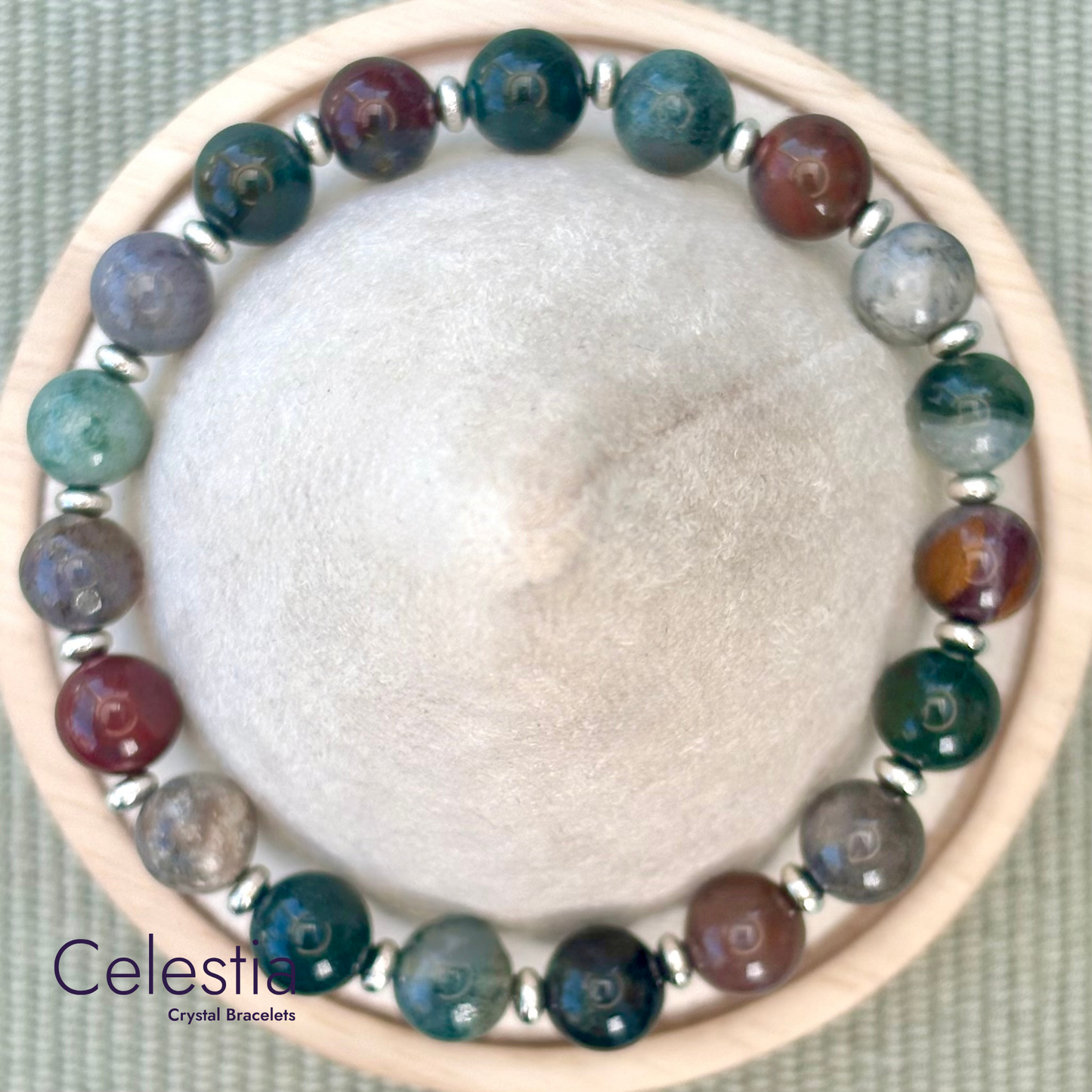 Indian Agate Silver Beaded Bracelet - Natural Stone Stacking Jewellery