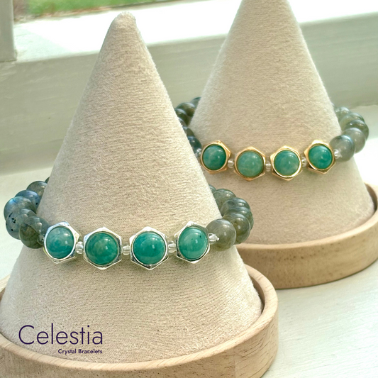 Amazonite & Labradorite Fidget Spinner Bracelet - Stacking Anxiety Jewellery