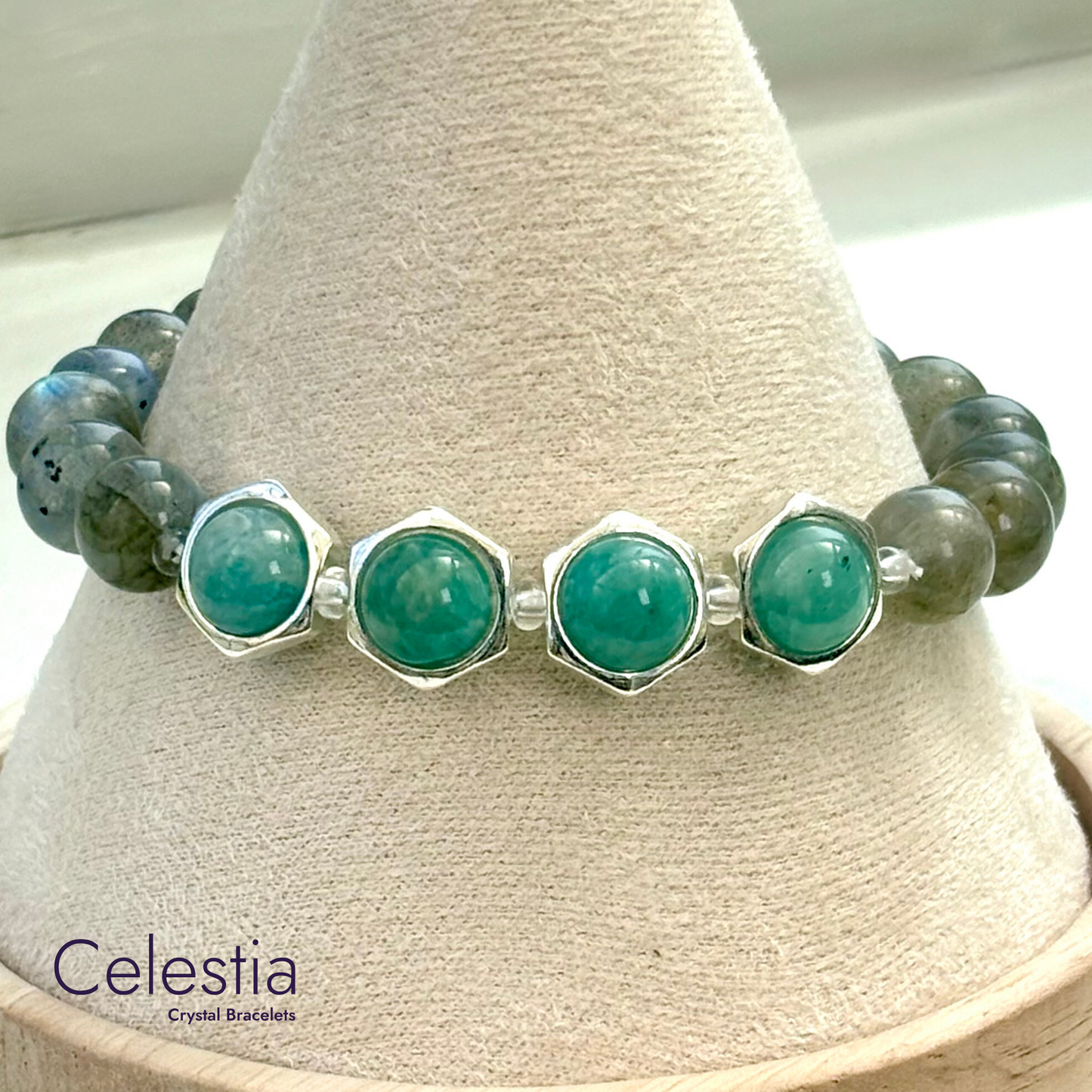 Amazonite & Labradorite Fidget Spinner Bracelet - Stacking Anxiety Jewellery