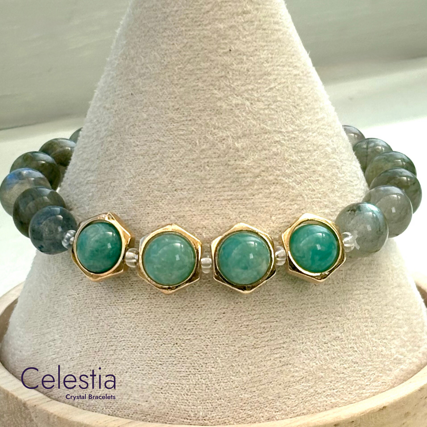 Amazonite & Labradorite Fidget Spinner Bracelet - Stacking Anxiety Jewellery