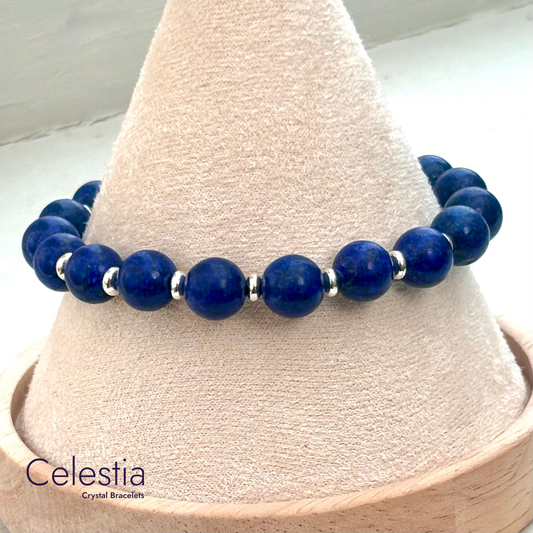 Lapis Lazuli Silver Beaded Bracelet - Natural Stone Stacking Jewellery