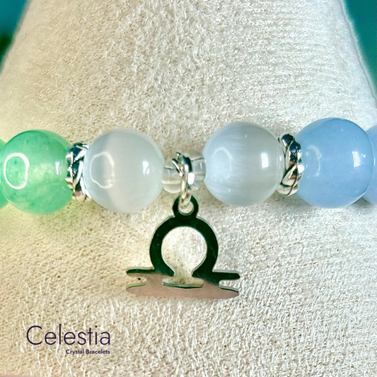 Libra Crystal Healing Zodiac Starsign Bracelet - Natural Stone Stacking Jewellery