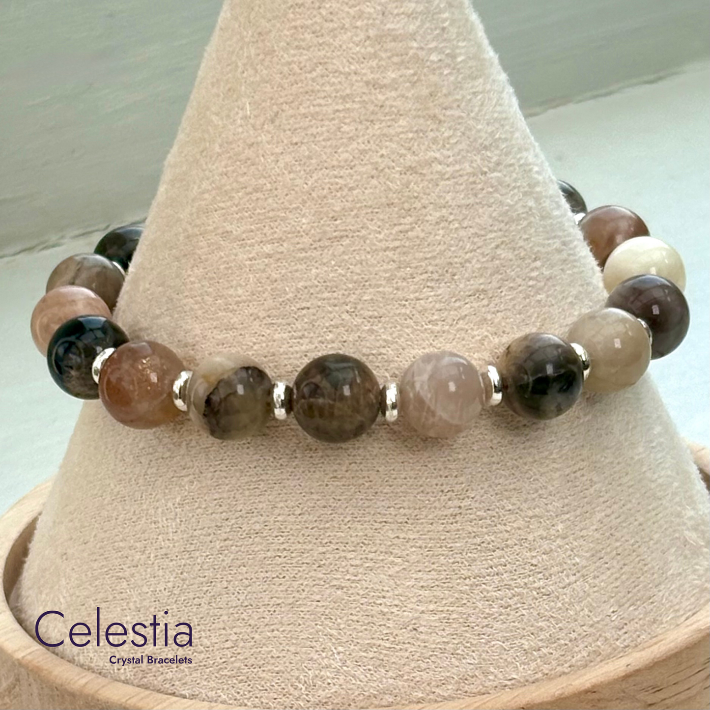 Mixed Moonstone Silver Beaded Bracelet - Natural Stone Stacking Jewellery