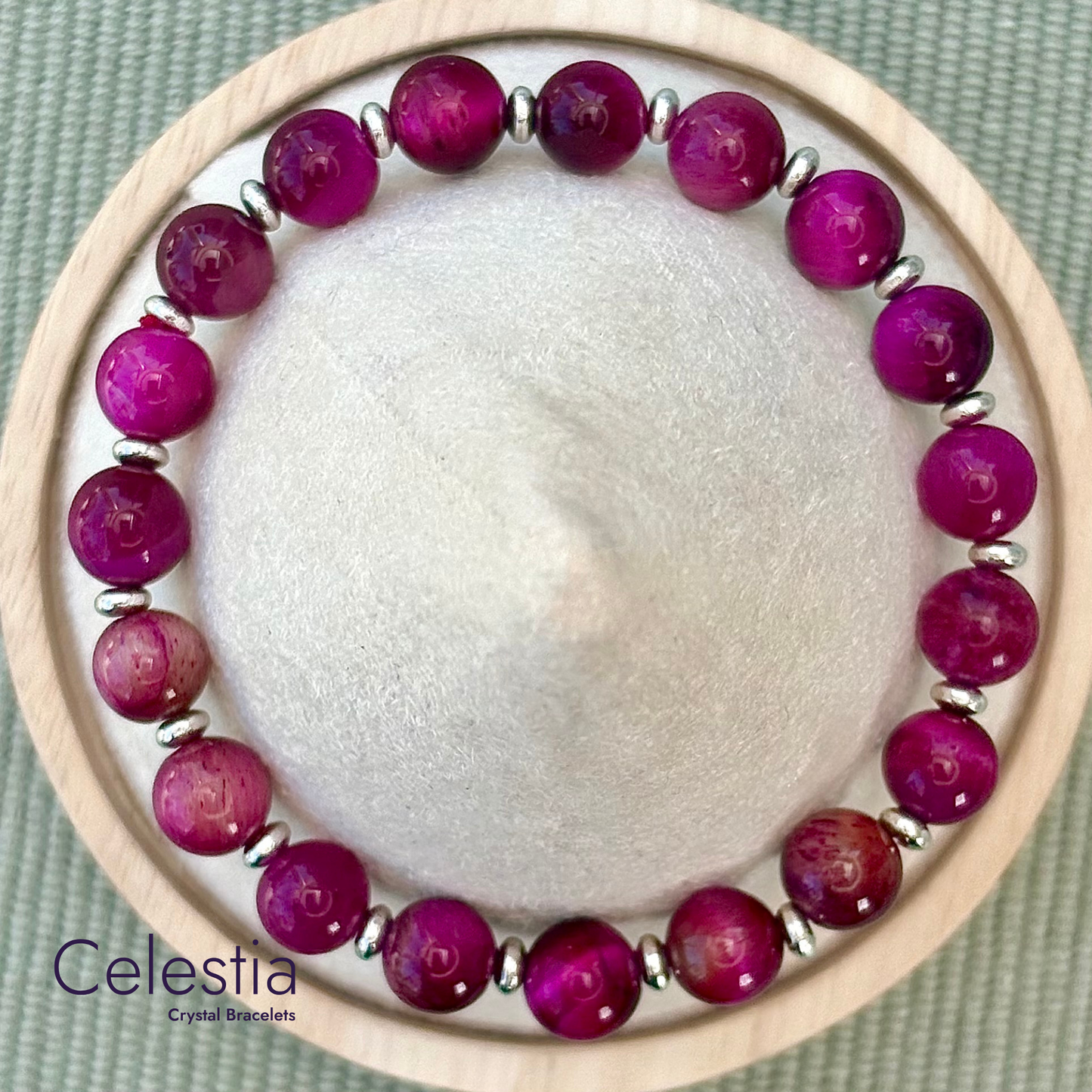 Pink Tiger's Eye Silver Beaded Bracelet - Natural Stone Stacking Jewellery