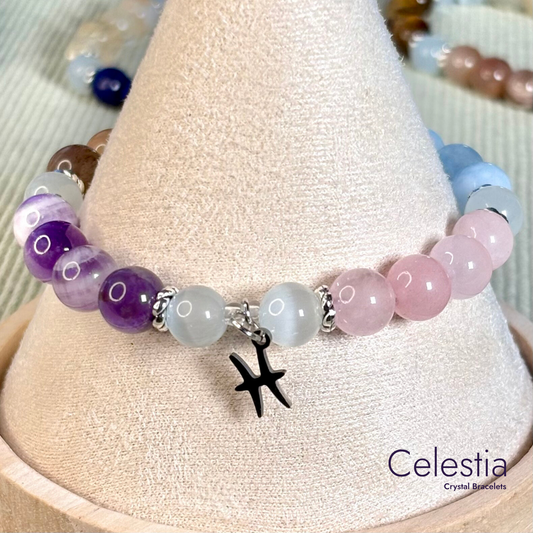 Pisces Crystal Healing Zodiac Starsign Bracelet - Natural Stone Stacking Jewellery