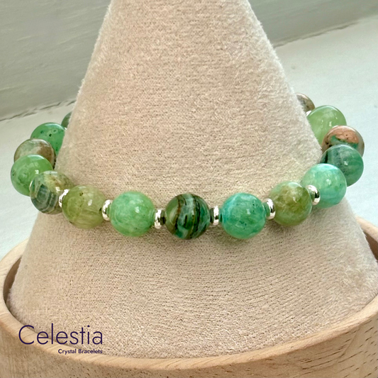 Ajoite Phoenix Stone Silver Beaded Bracelet - Natural Stone Stacking Jewellery