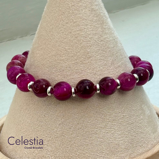 Pink Tiger's Eye Silver Beaded Bracelet - Natural Stone Stacking Jewellery