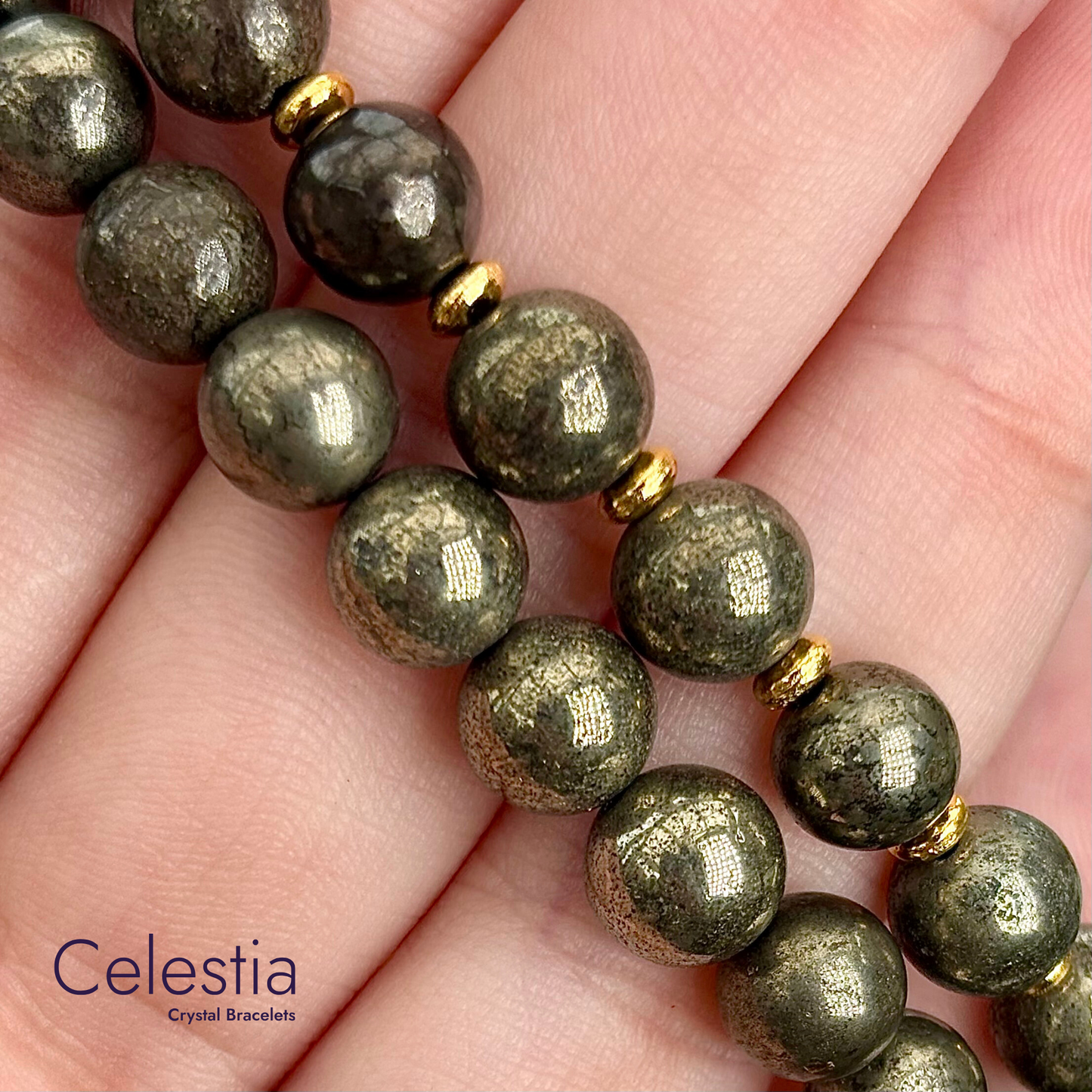 Pyrite Gold Beaded Bracelet - Natural Stone Stacking Jewellery