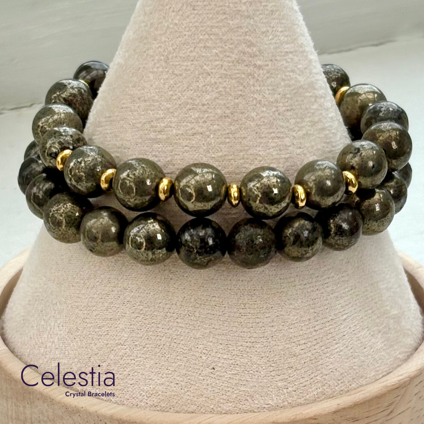 Pyrite Gold Beaded Bracelet - Natural Stone Stacking Jewellery