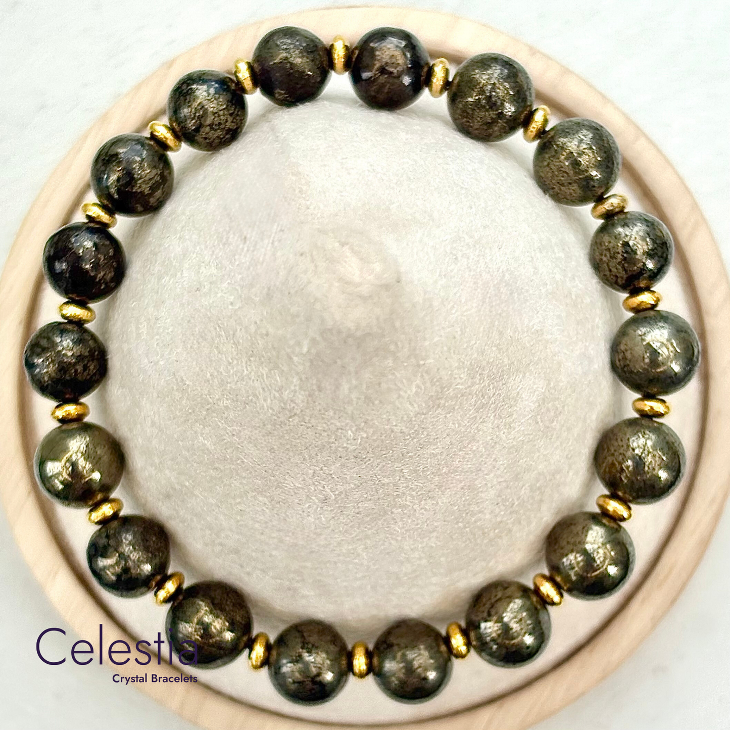 Pyrite Gold Beaded Bracelet - Natural Stone Stacking Jewellery