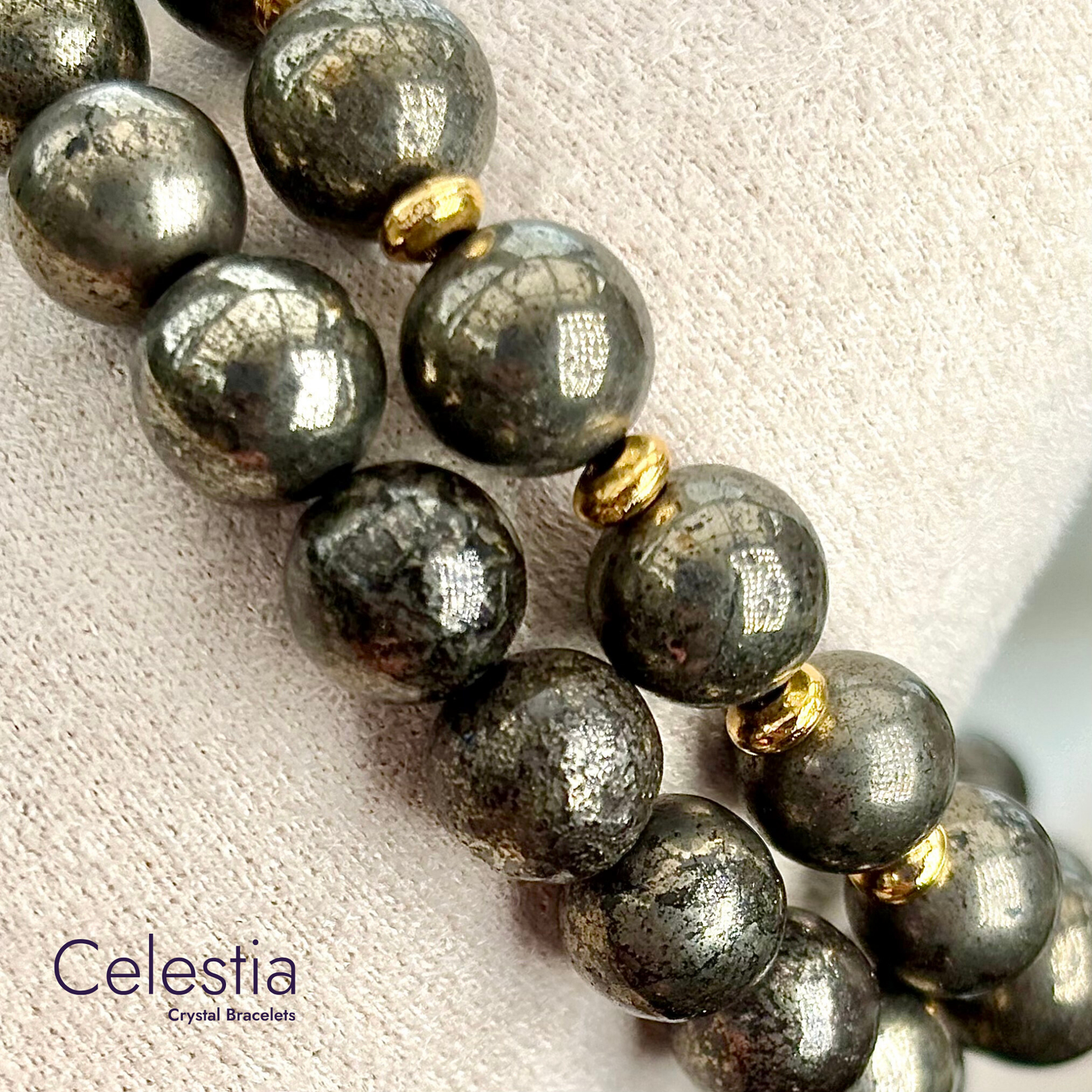 Pyrite Gold Beaded Bracelet - Natural Stone Stacking Jewellery