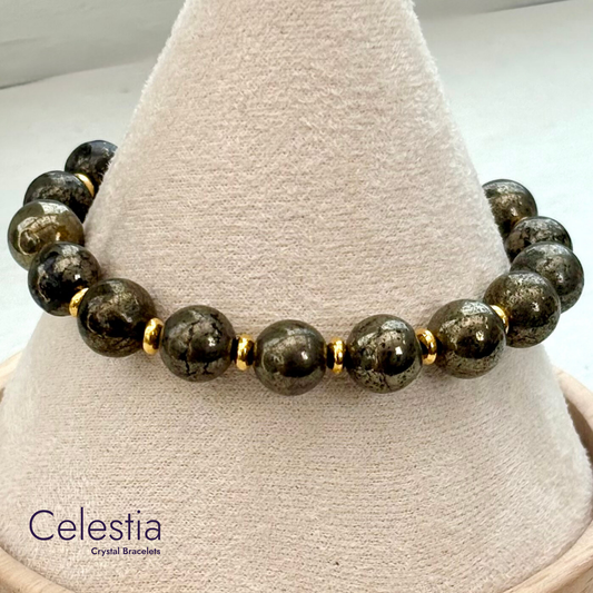 Pyrite Gold Beaded Bracelet - Natural Stone Stacking Jewellery