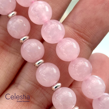 Rose Quartz Silver Beaded Bracelet - Natural Stone Stacking Jewellery