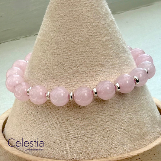 Rose Quartz Silver Beaded Bracelet - Natural Stone Stacking Jewellery