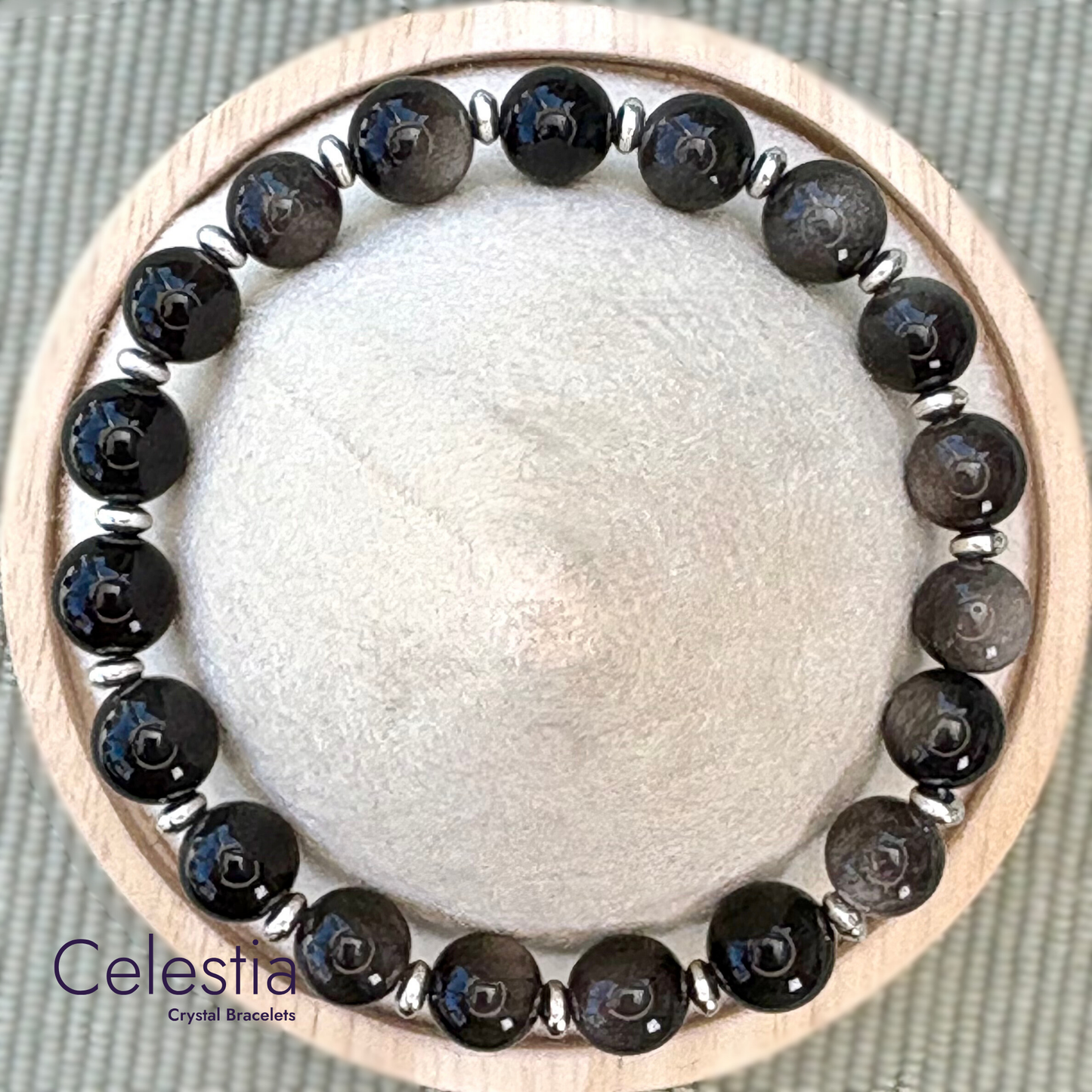 Silver Sheen Obsidian Silver Beaded Bracelet - Natural Stone Stacking Jewellery