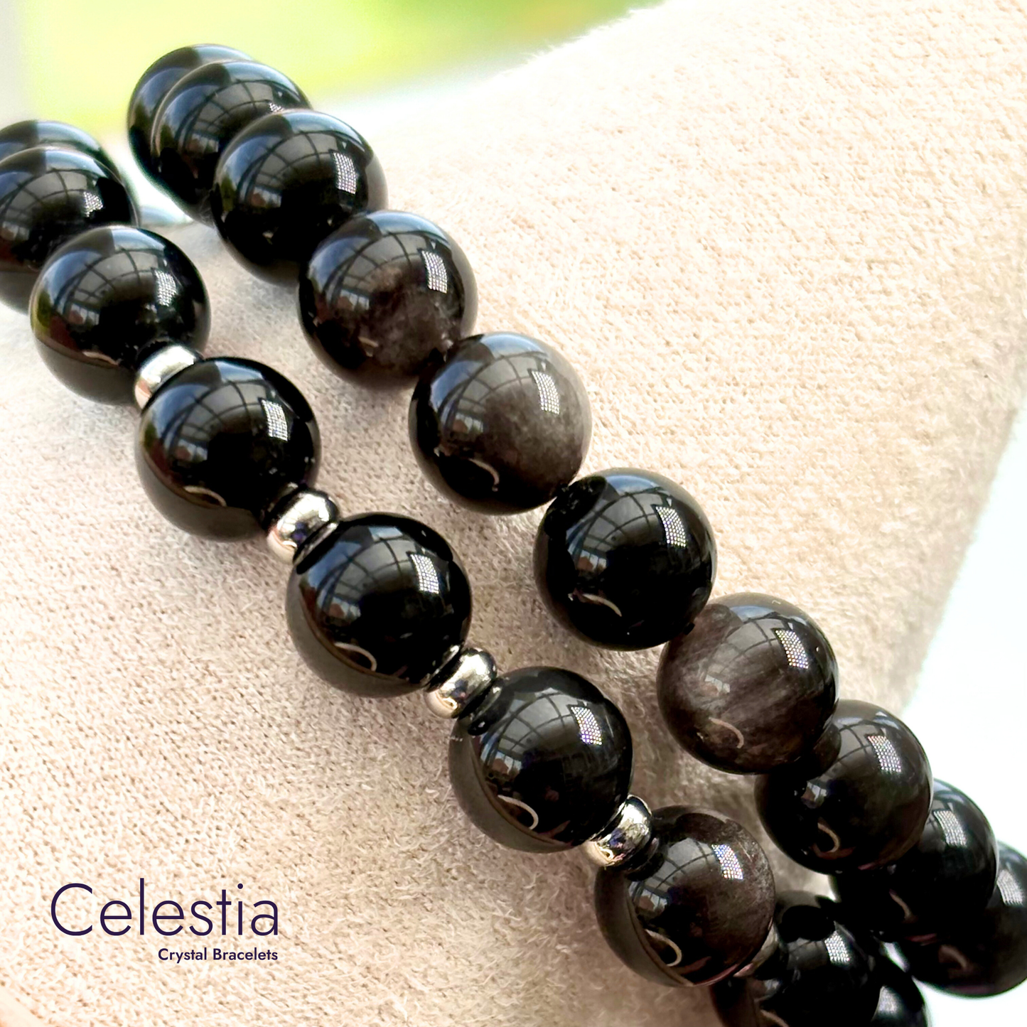 Silver Sheen Obsidian Silver Beaded Bracelet - Natural Stone Stacking Jewellery