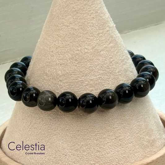 Silver Sheen Obsidian Beaded Bracelet - Natural Stone Stacking Jewellery