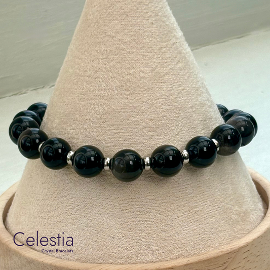 Silver Sheen Obsidian Silver Beaded Bracelet - Natural Stone Stacking Jewellery