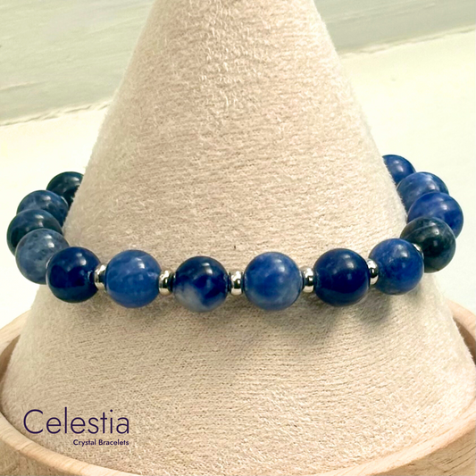 Sodalite Silver Beaded Bracelet - Natural Stone Stacking Jewellery