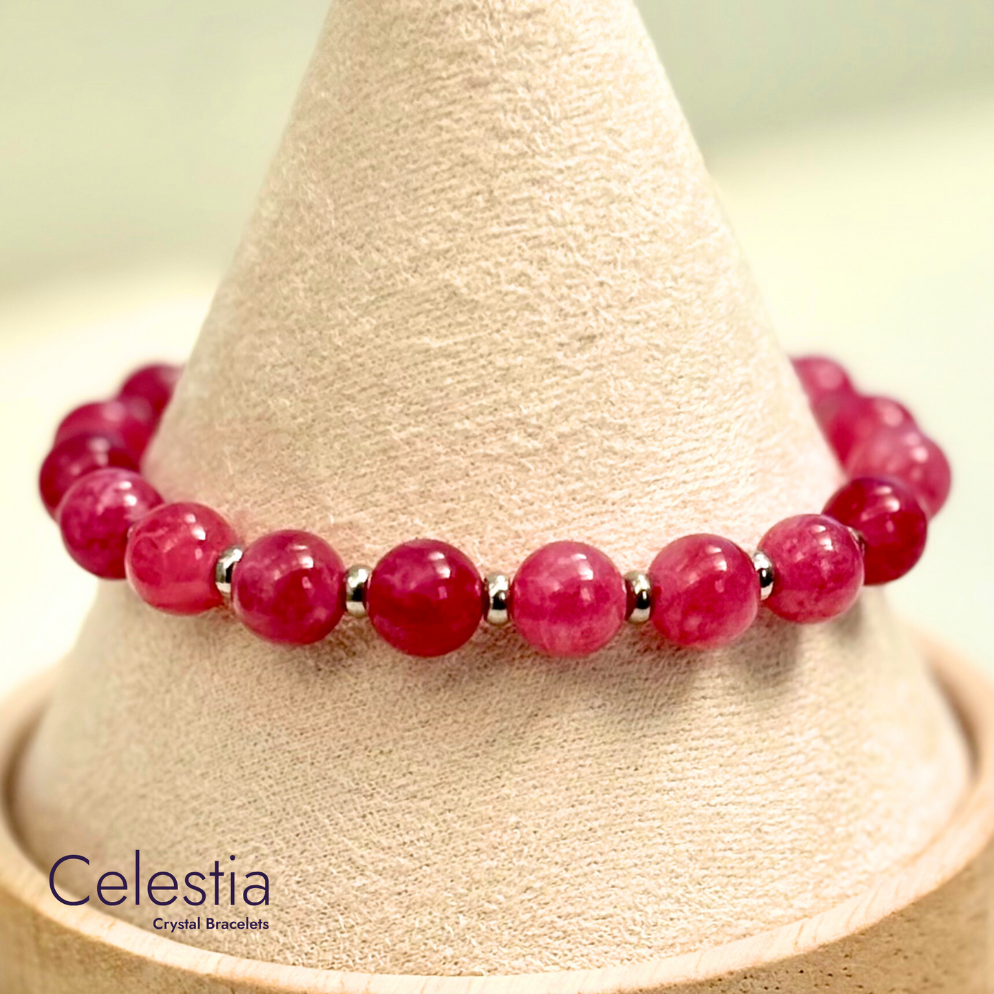 Strawberry Quartz Silver Beaded Bracelet - Natural Stone Stacking Jewellery