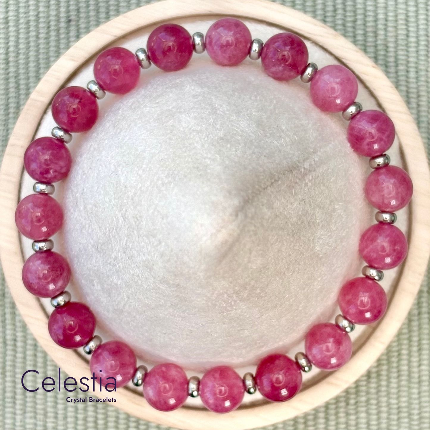 Strawberry Quartz Silver Beaded Bracelet - Natural Stone Stacking Jewellery